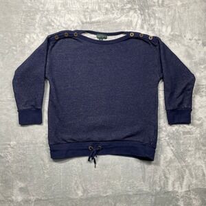 LRL Ralph Lauren Petite Navy Oversized‎ Drop Shoulder French Terry shirt Top PS